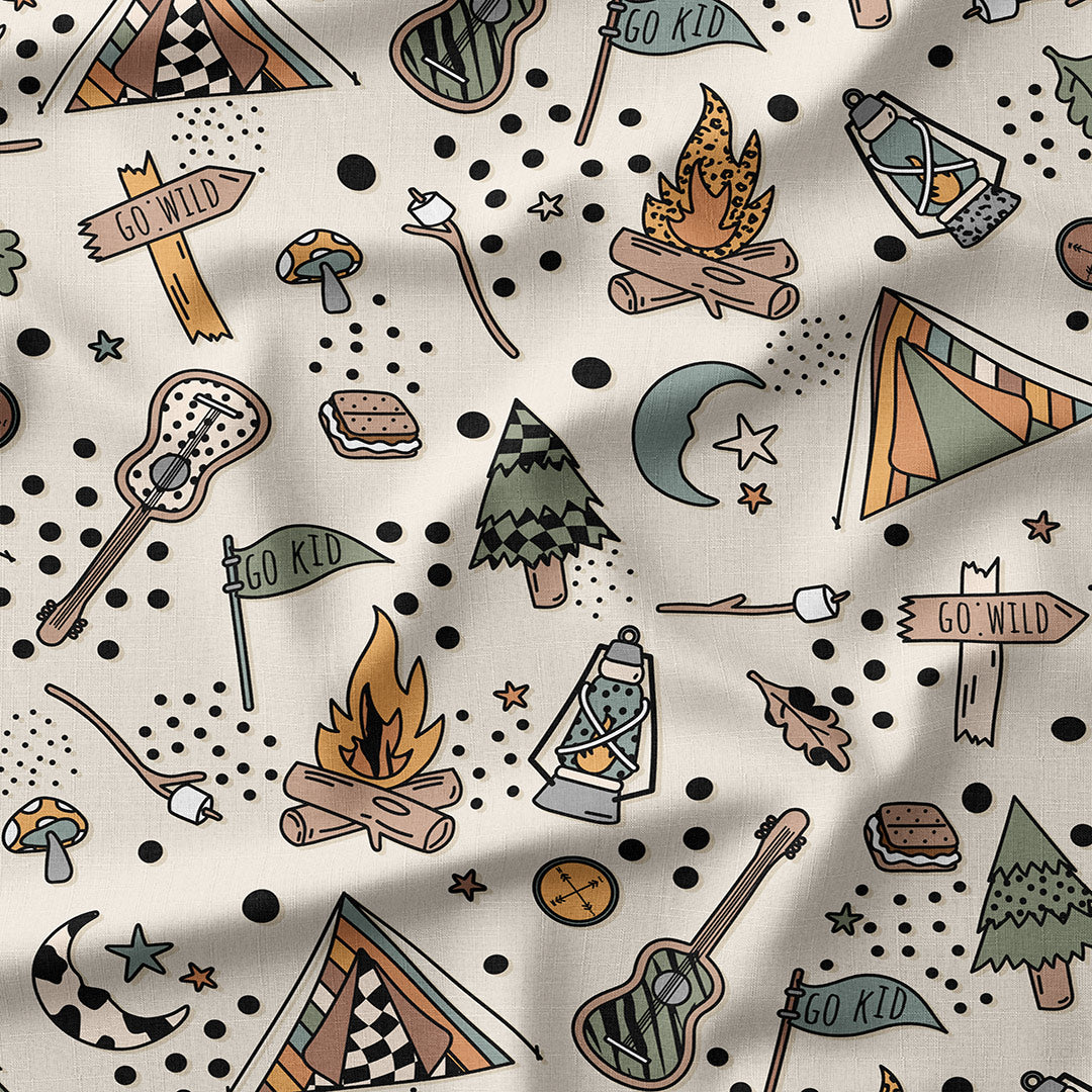 Camping Adventure fabric for Outdoor Cushions, Dressmaking, Crafts
