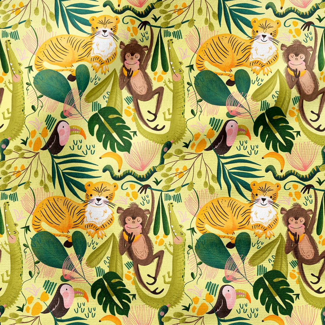 Jungle Life Lemon Fabric for Outdoor Cushions, Dressmaking, Crafts