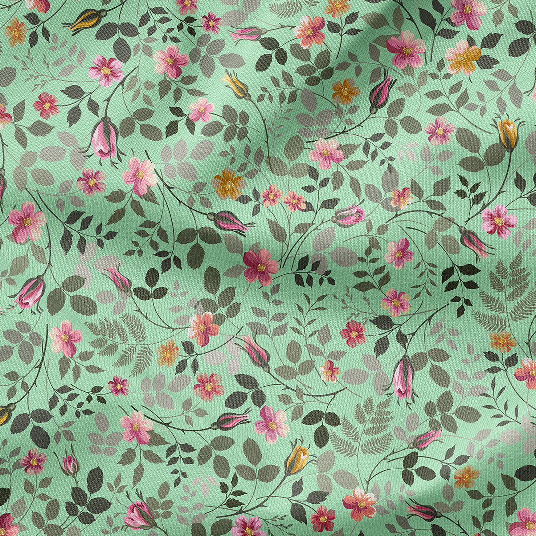 Rose Garden Mint print fabric for Garden, Dressmaking, Crafts Custom