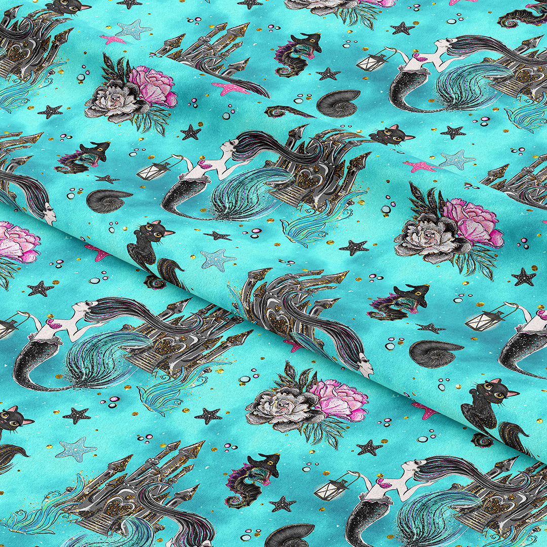 Satly Witches Blue Halloween fabric for sewing Crafts, Clothing and