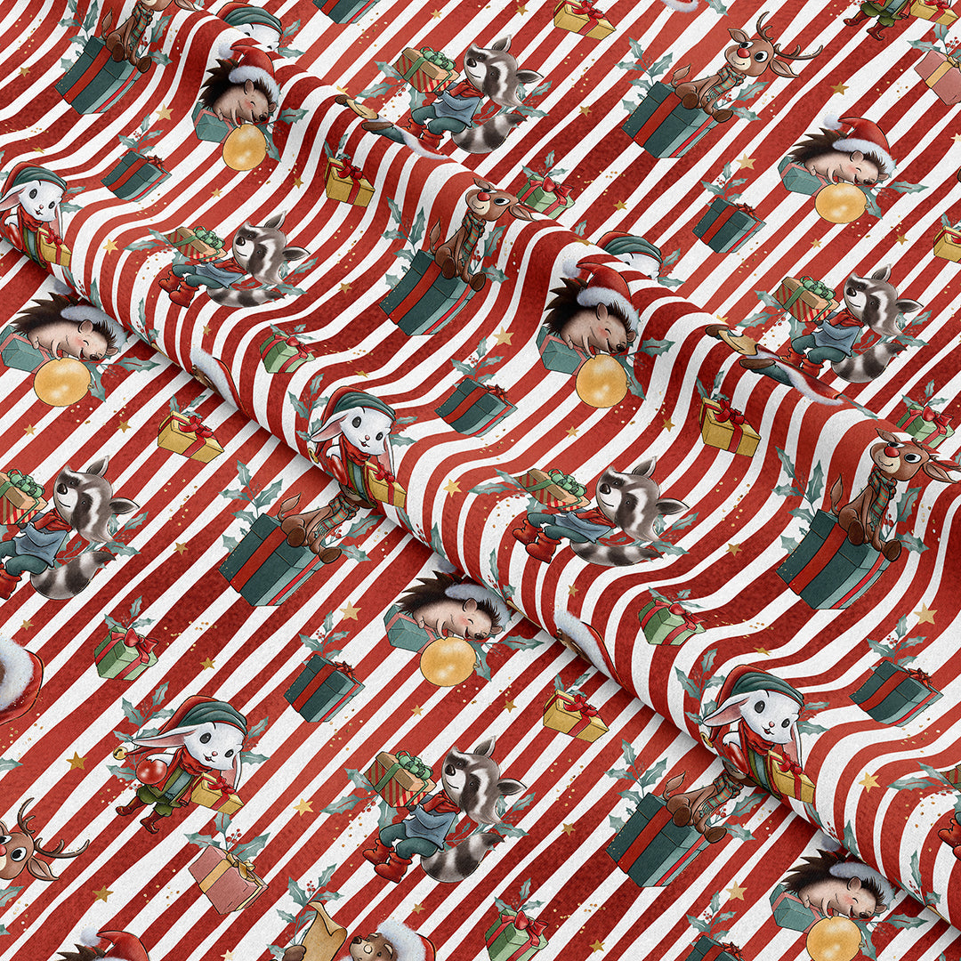 Santa's Little Helpers Candy Cane Fabric