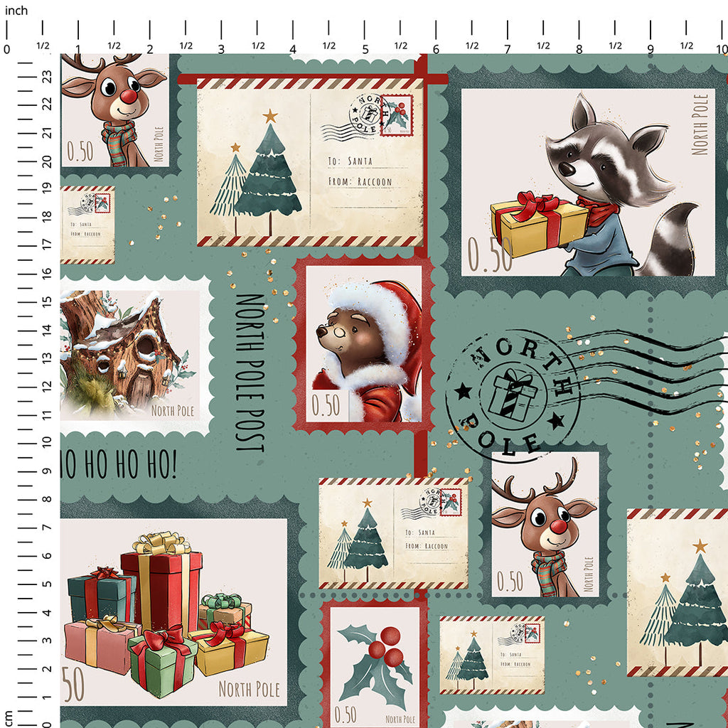 Letters To Santa Teal Fabric