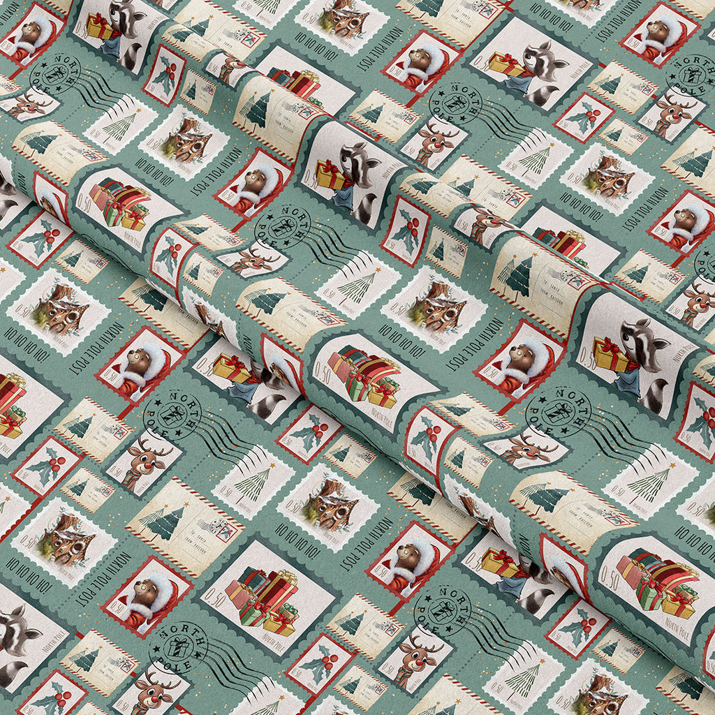 Letters To Santa Teal Fabric