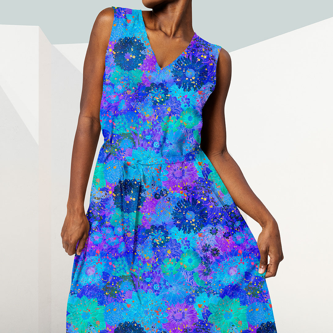 Bright Blue Floral Splash Fabric