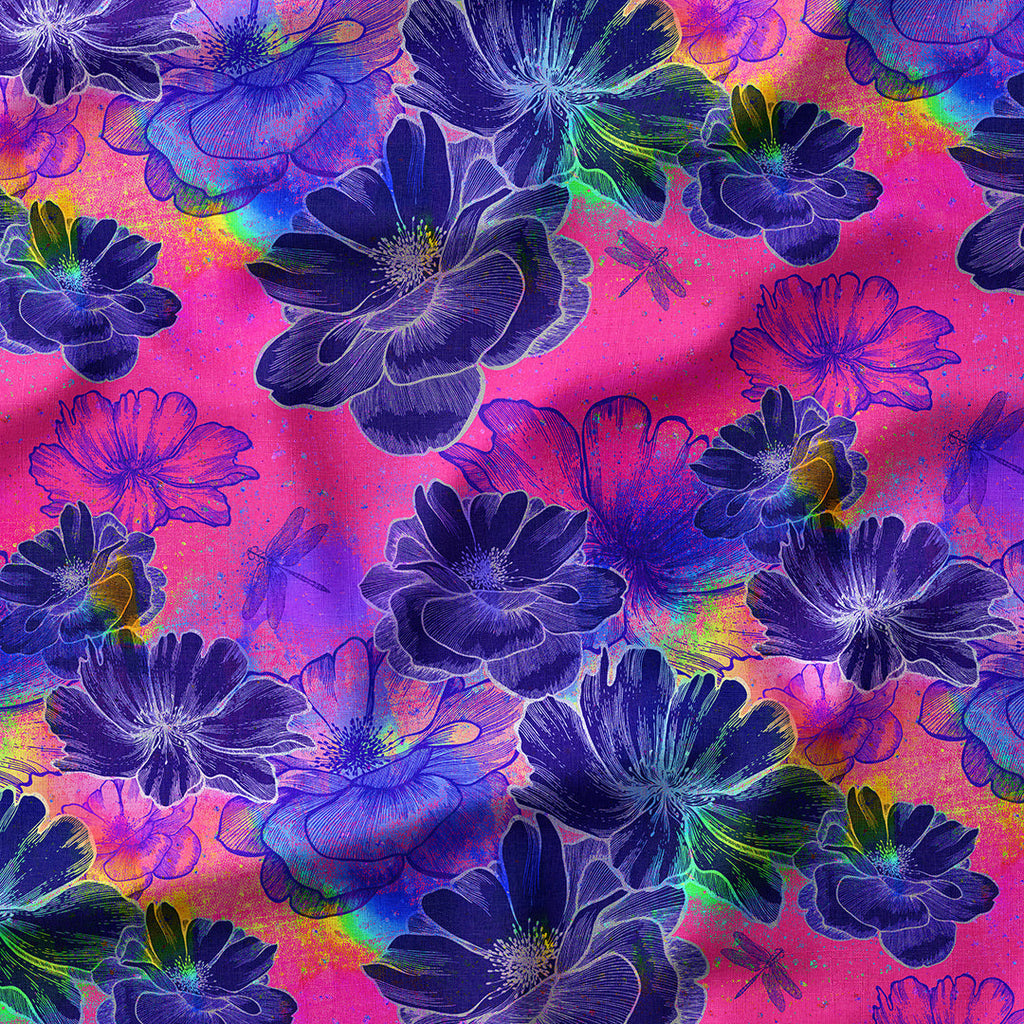 Blue Flowers On Pink Fabric