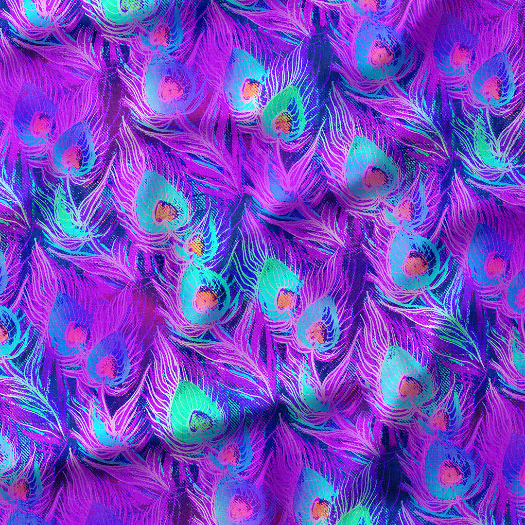 Purple Peacock Feathers Fabric