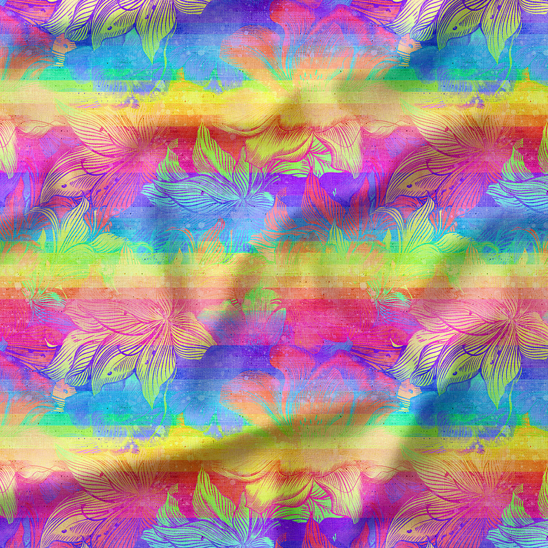 Rainbow Linen Flowers Fabric