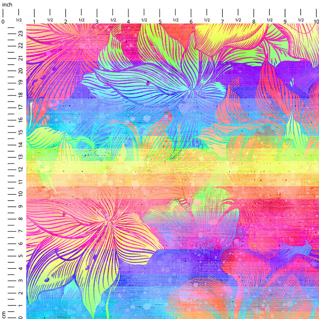 Rainbow Linen Flowers Fabric