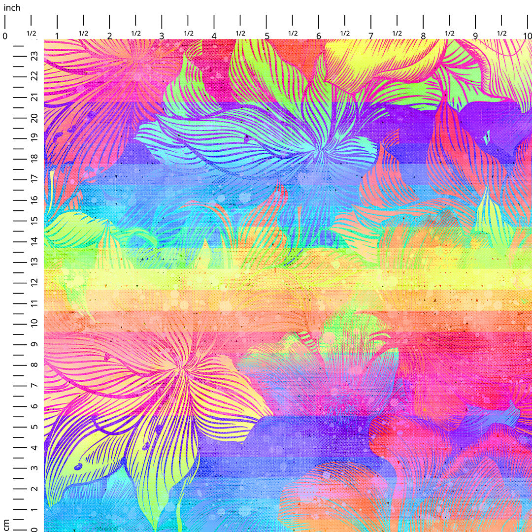 Rainbow Linen Flowers Fabric