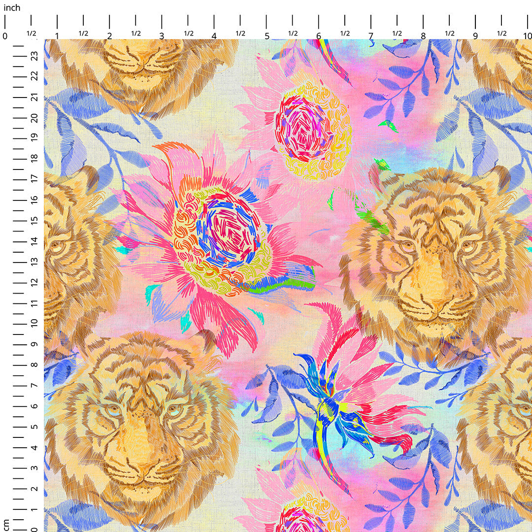 Stitched Summer Tiger Fabric