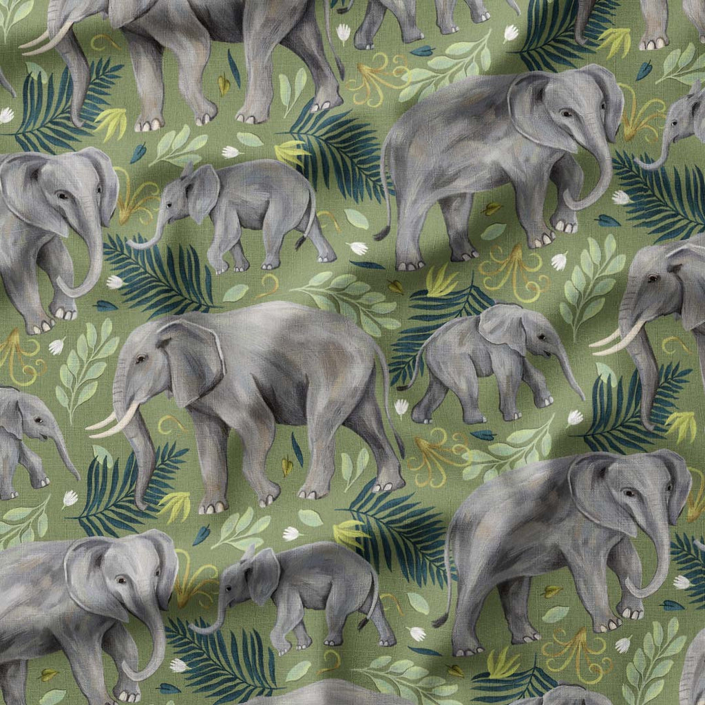 Elephants Green Fabric