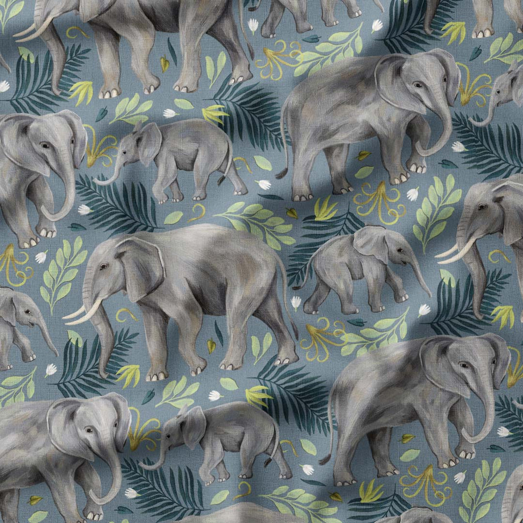 Elephants Teal Fabric