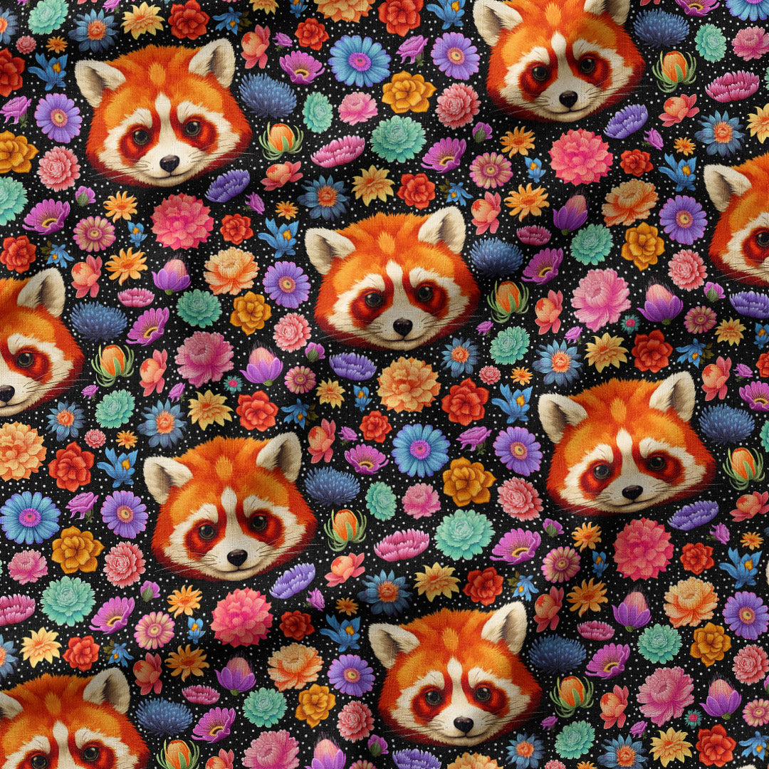 Panda Floral Black Fabric