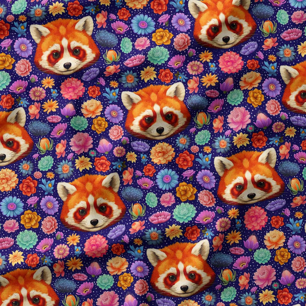 Panda Floral Blue Fabric