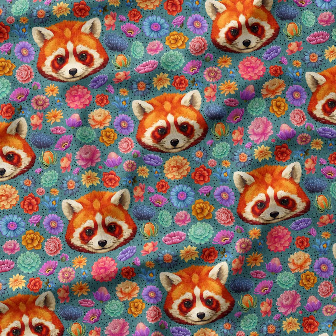 Panda Floral Teal Fabric