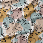 Line Art Faces Fabric