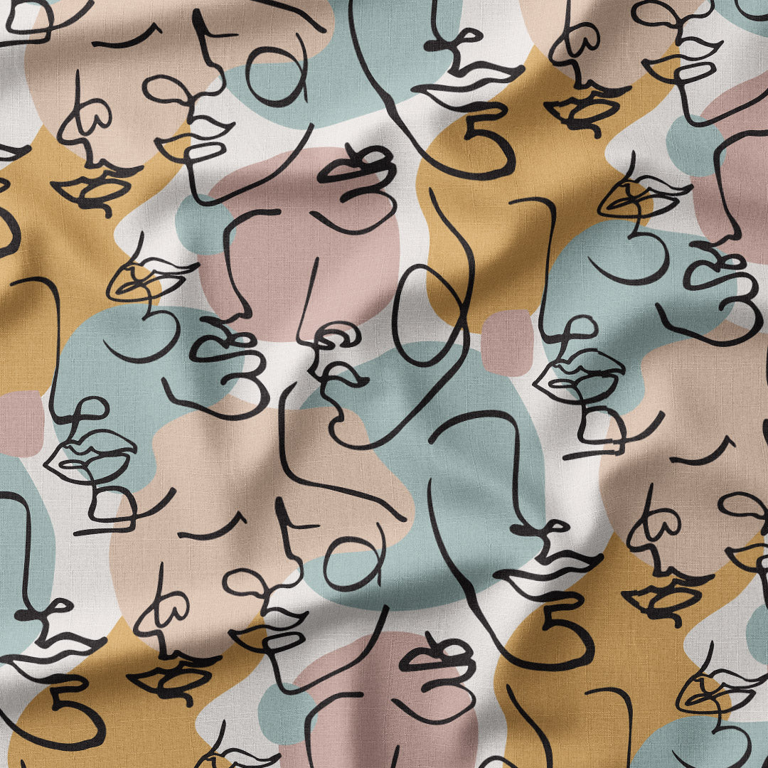 Line Art Faces Fabric