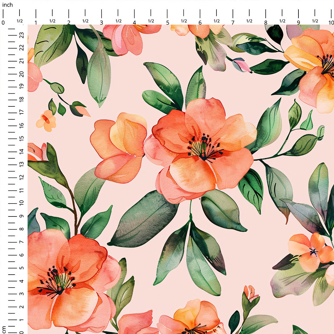 Peach Flowers Fabric