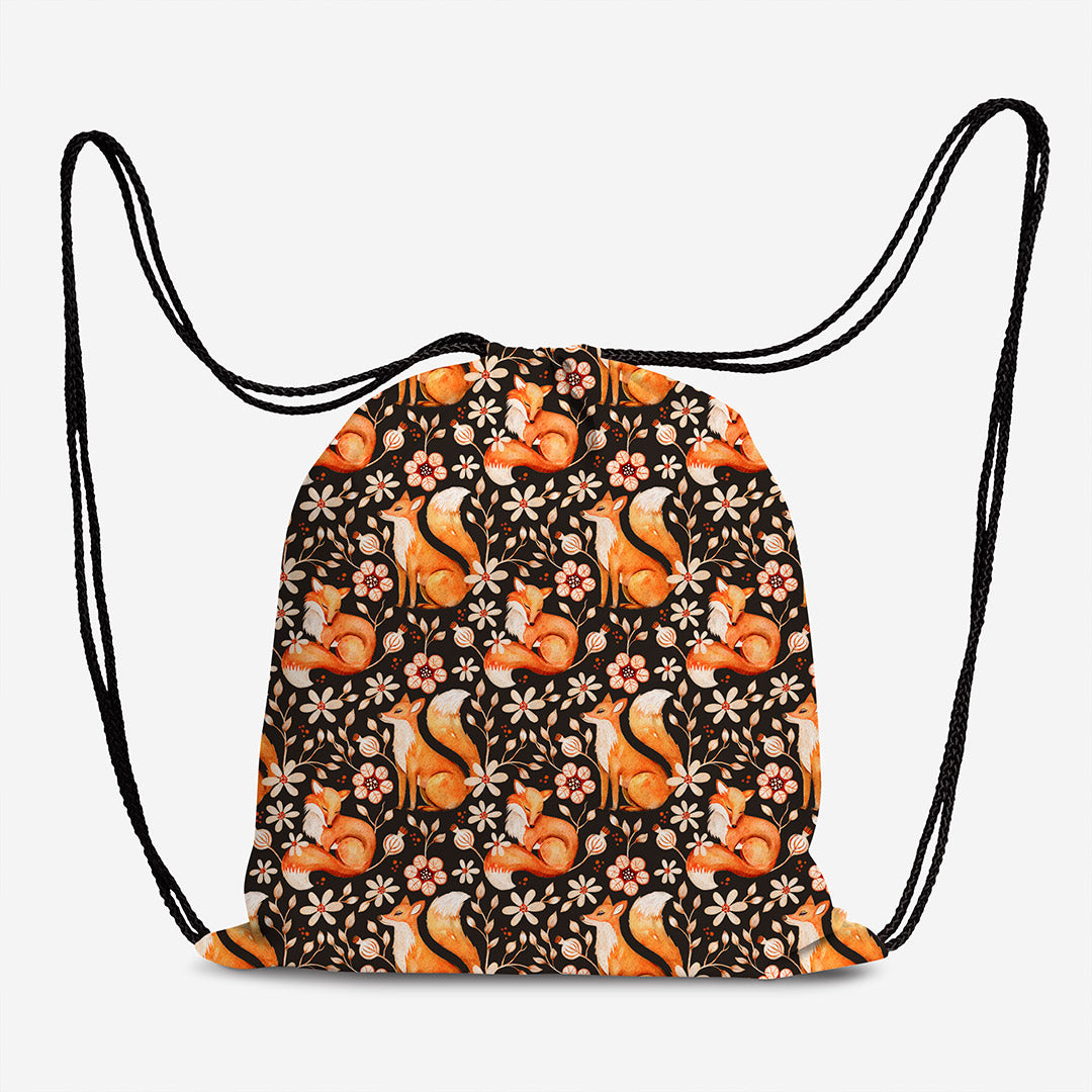 Foxes and Flowers Brown Fabric