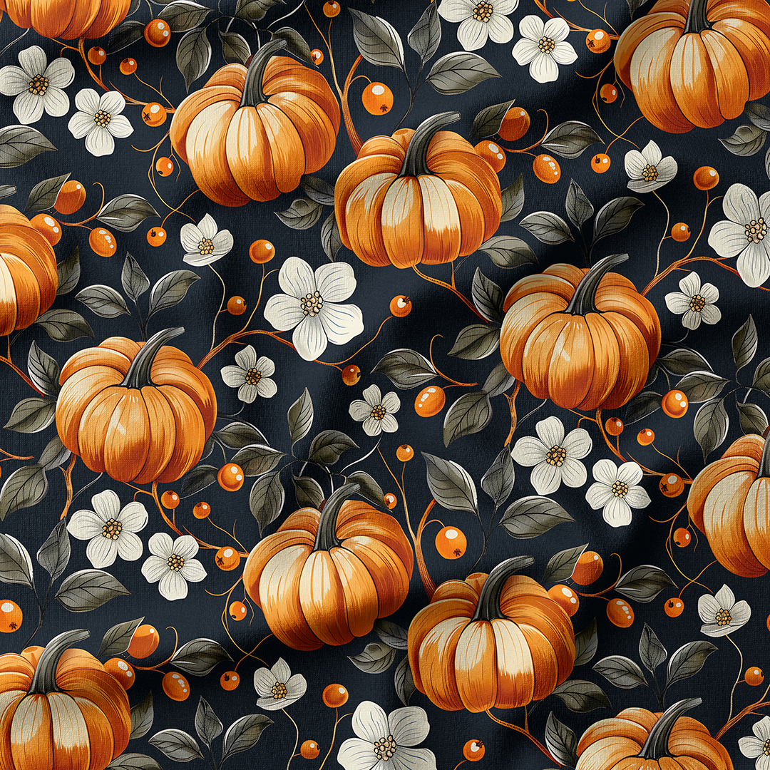 Pumpkin and Flowers Fabric