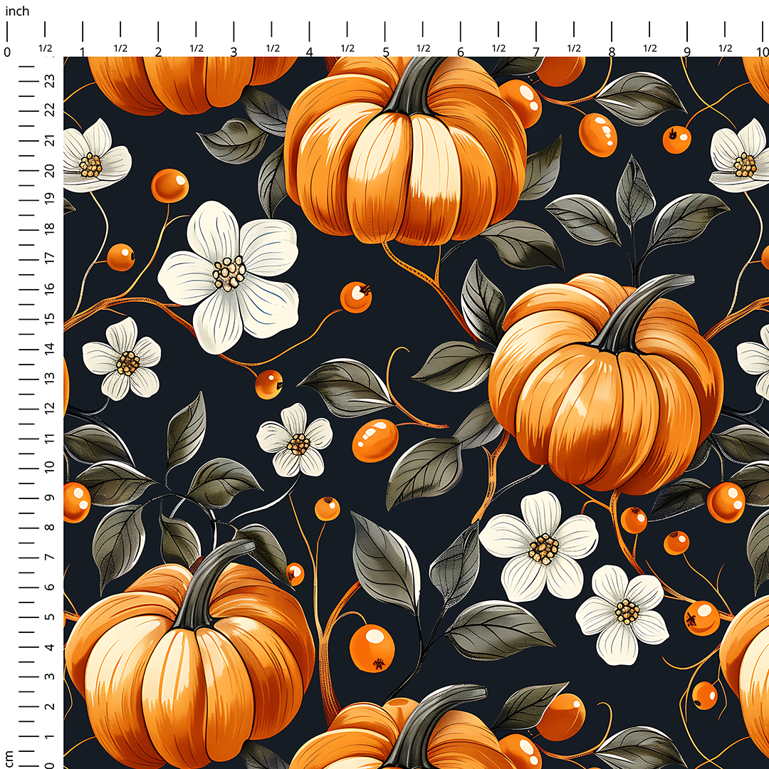 Pumpkin and Flowers Fabric