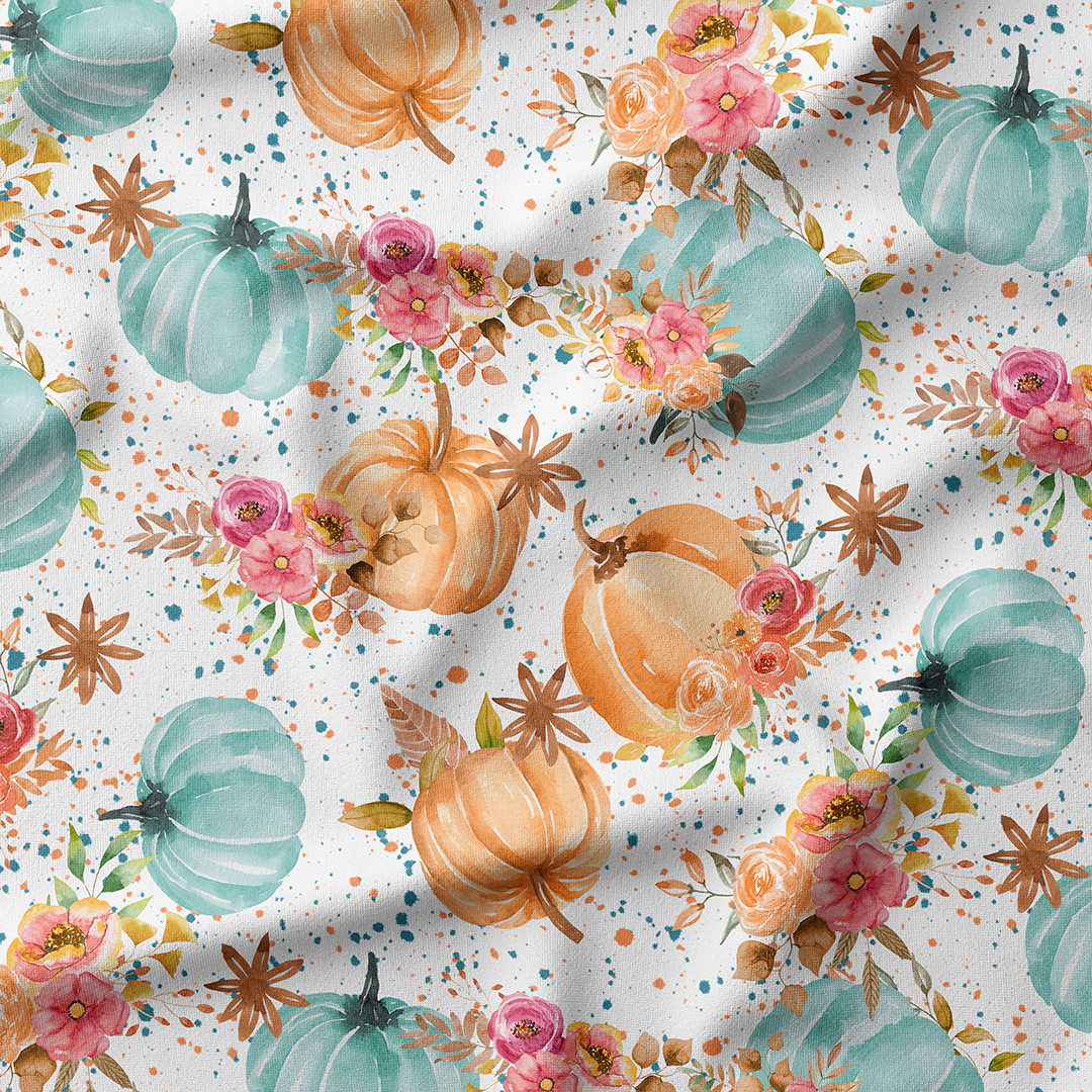 Watercolour Floral Pumpkins Fabric