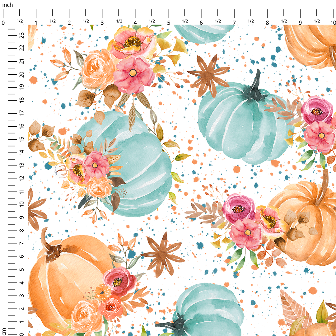 Watercolour Floral Pumpkins Fabric