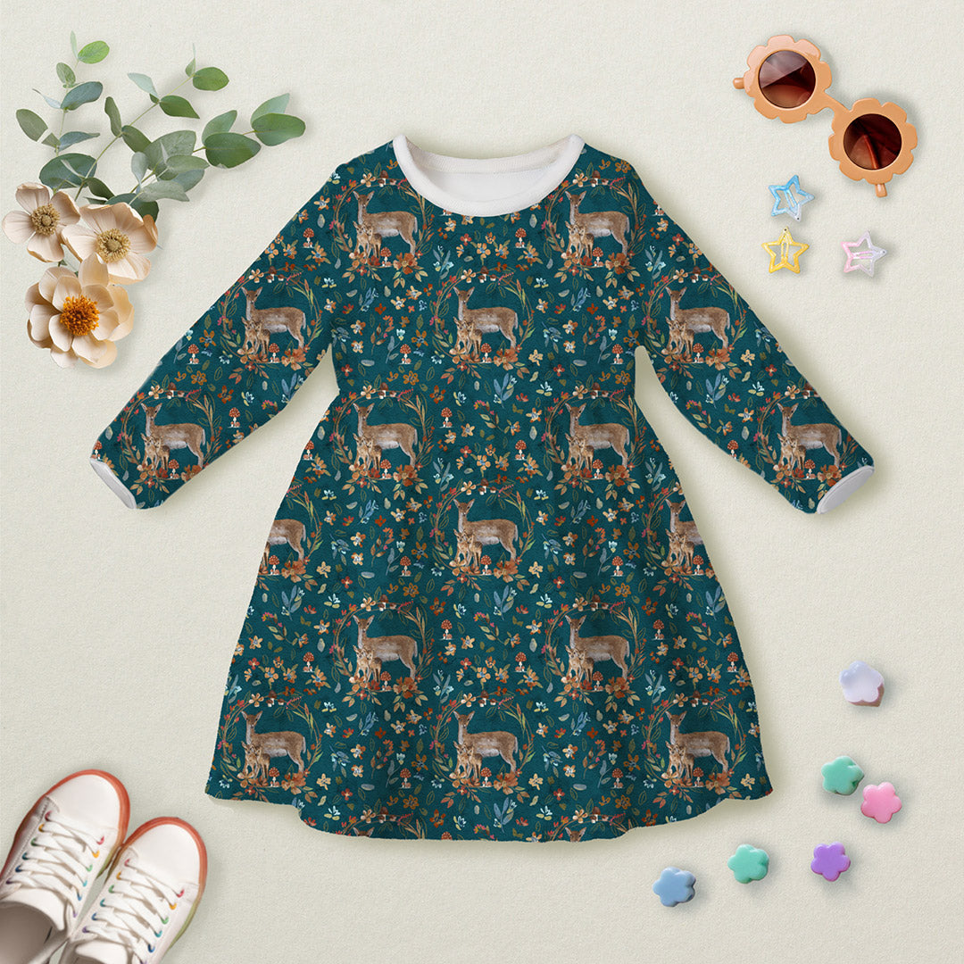 Floral Deer Teal Fabric