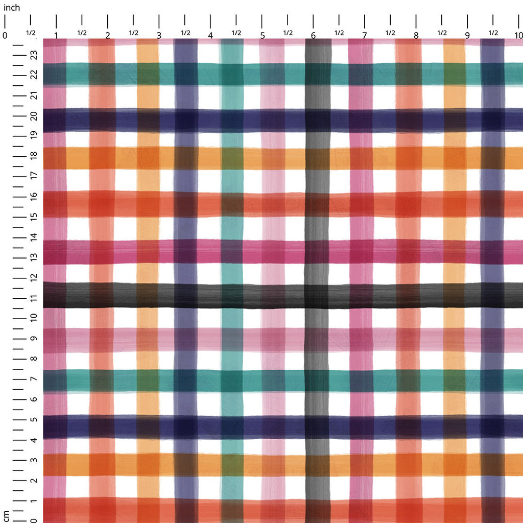 Watercolour Floral Symphony Checks Fabric