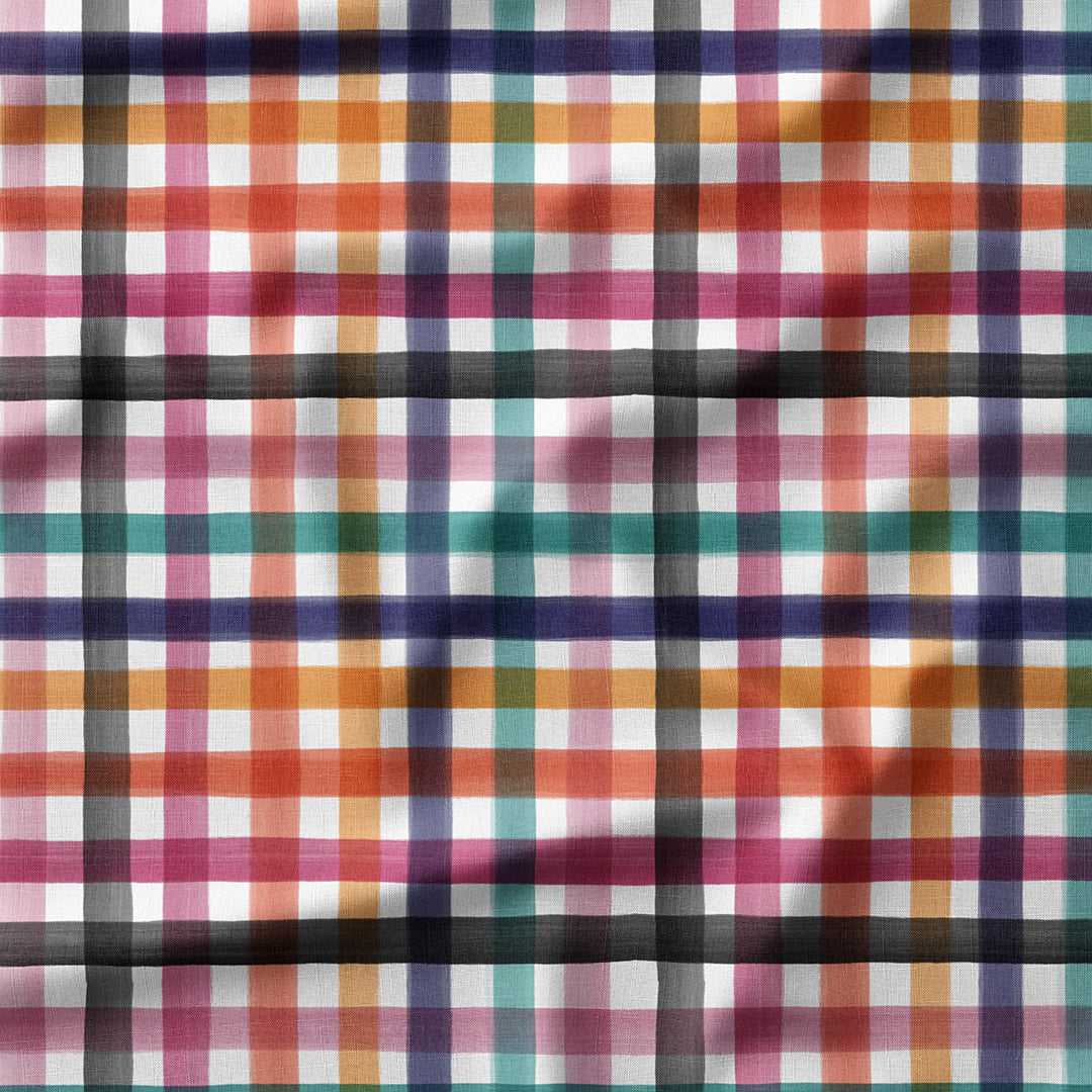 Watercolour Floral Symphony Checks Fabric