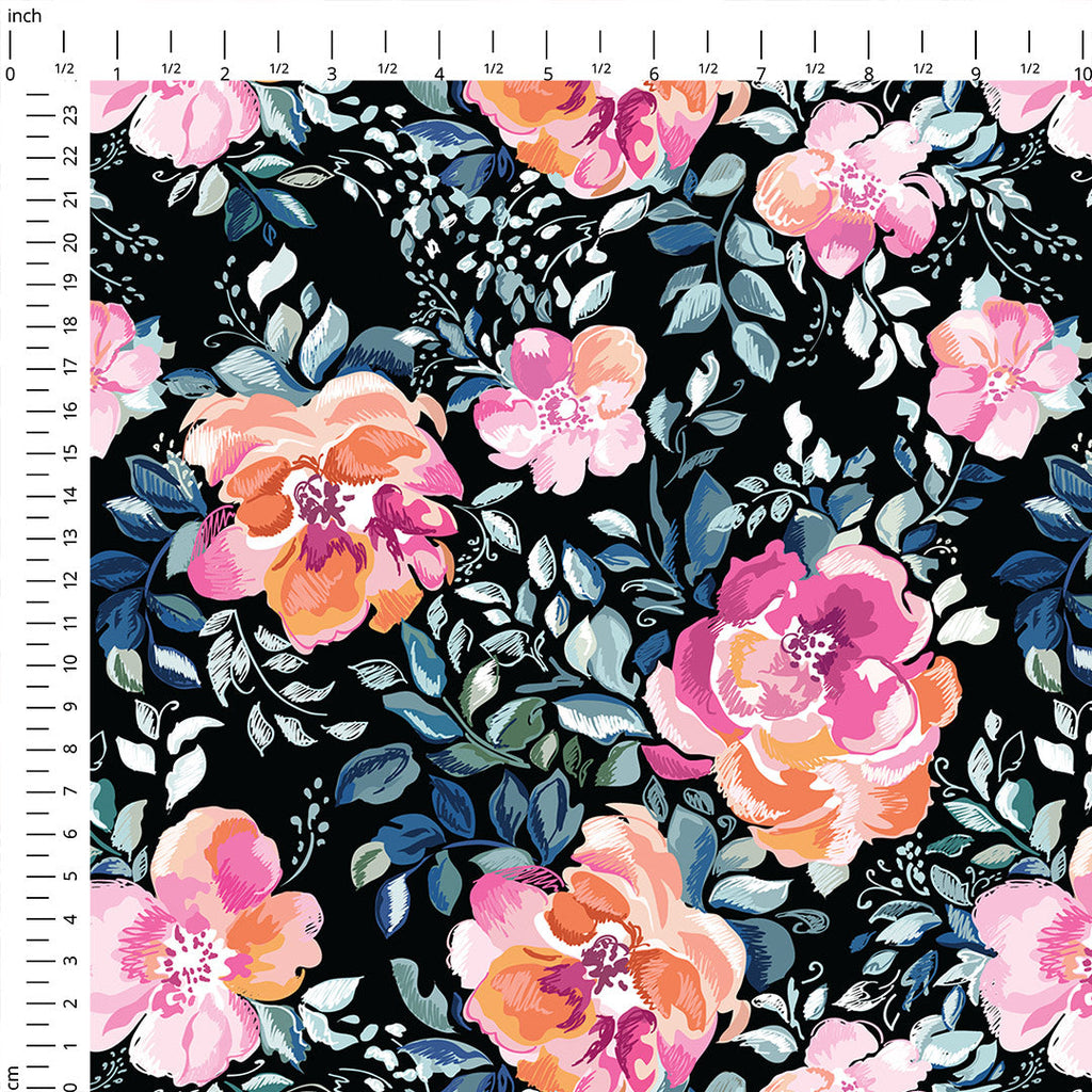 Floral Black Fabric