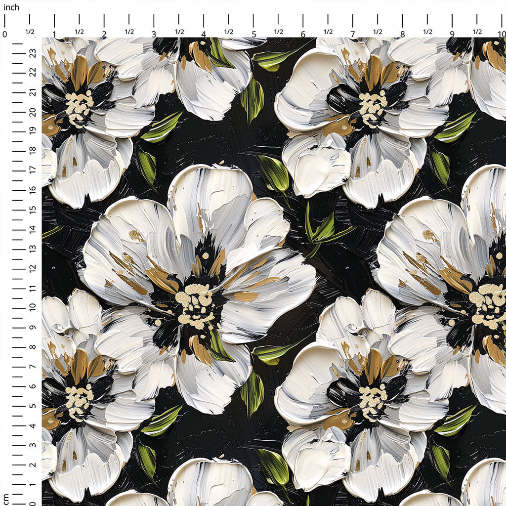 Painted Flowers on Black Fabric