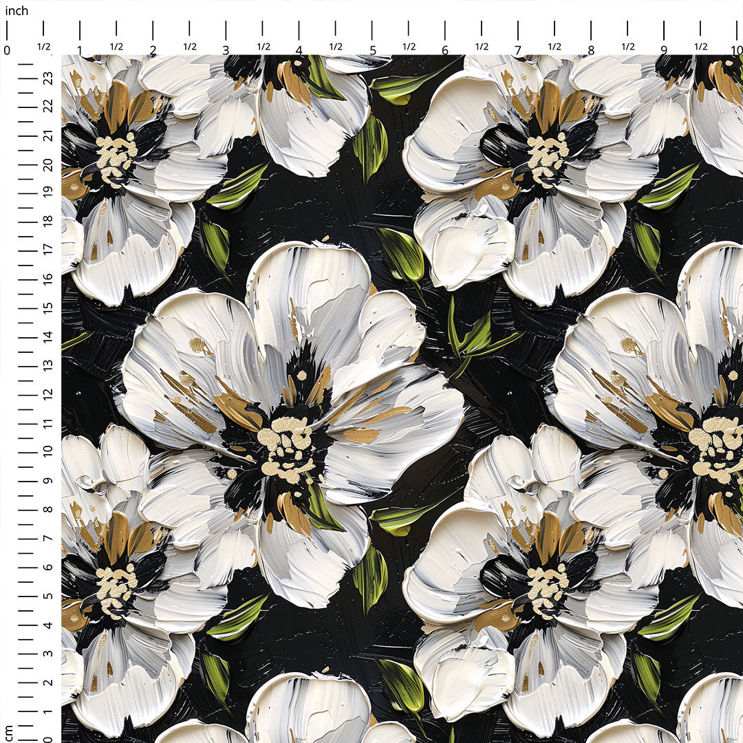 Painted Flowers on Black Fabric