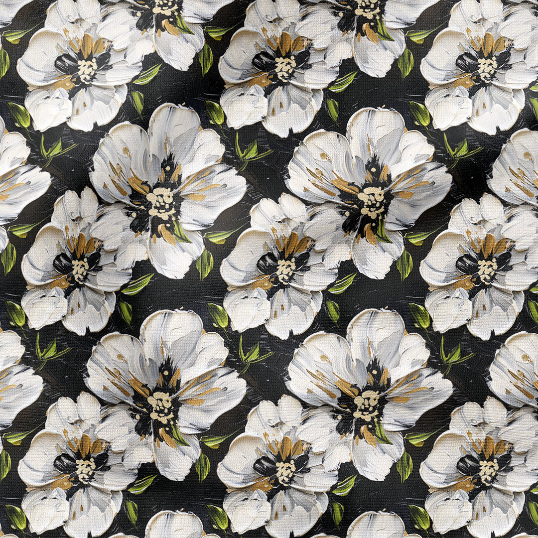 Painted Flowers on Black Fabric