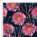 Pink Flowers on Navy Fabric