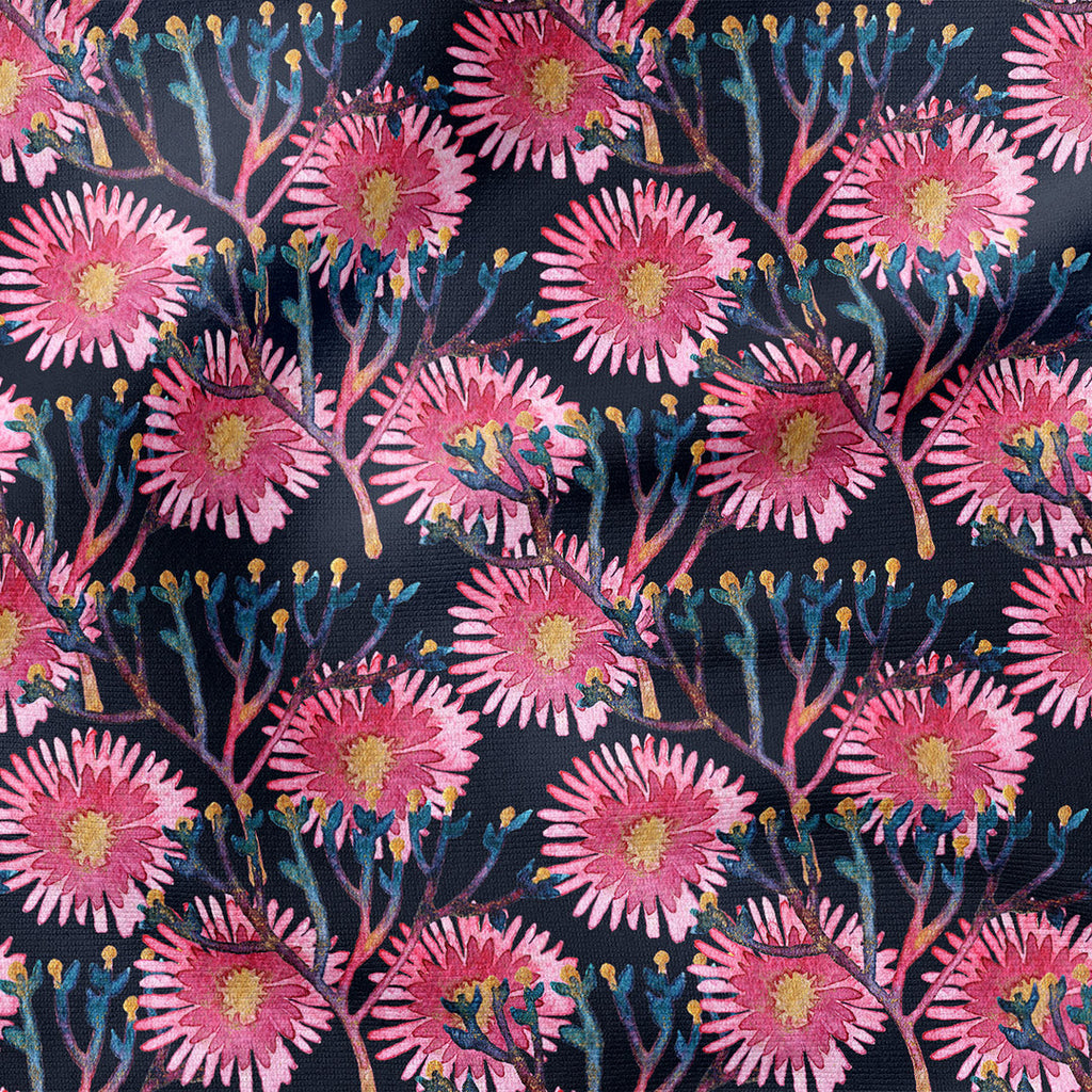 Pink Flowers on Navy Fabric