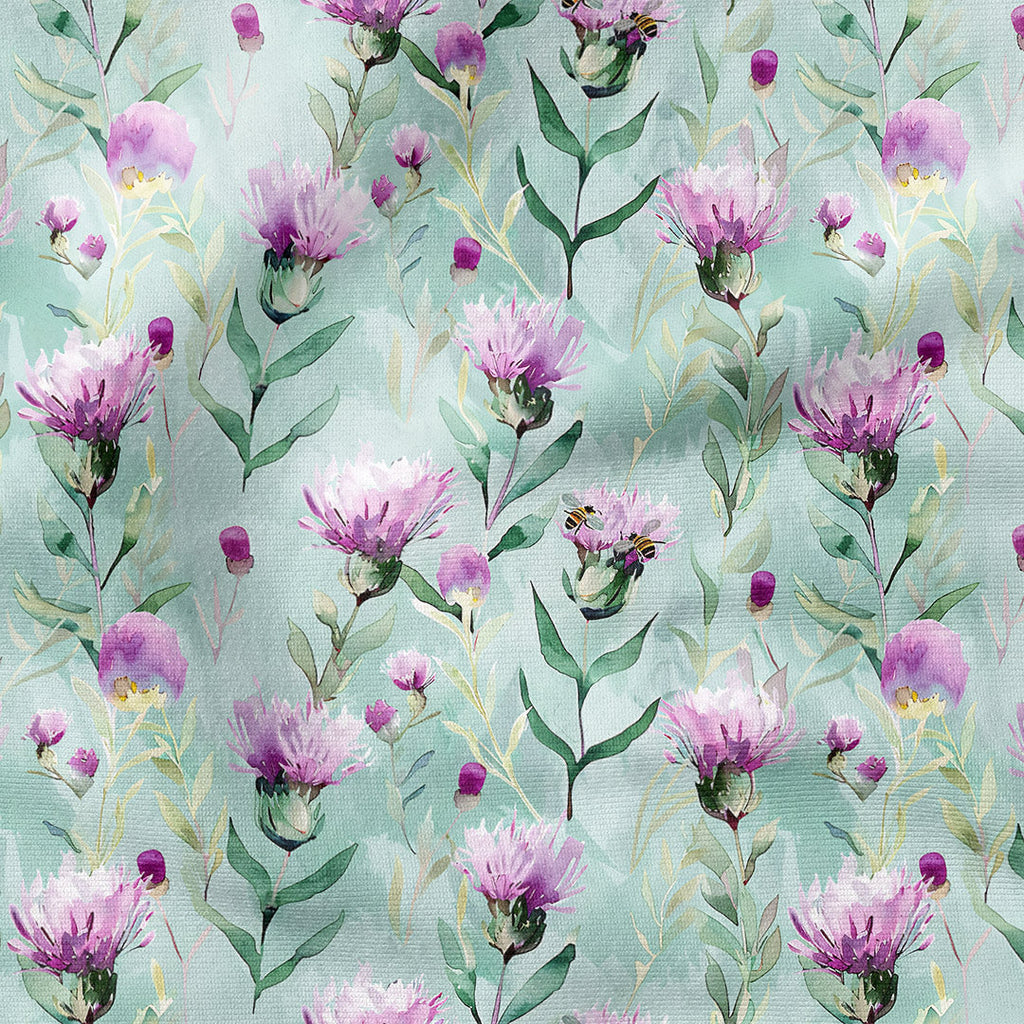 Thistles and Bees Mint Fabric