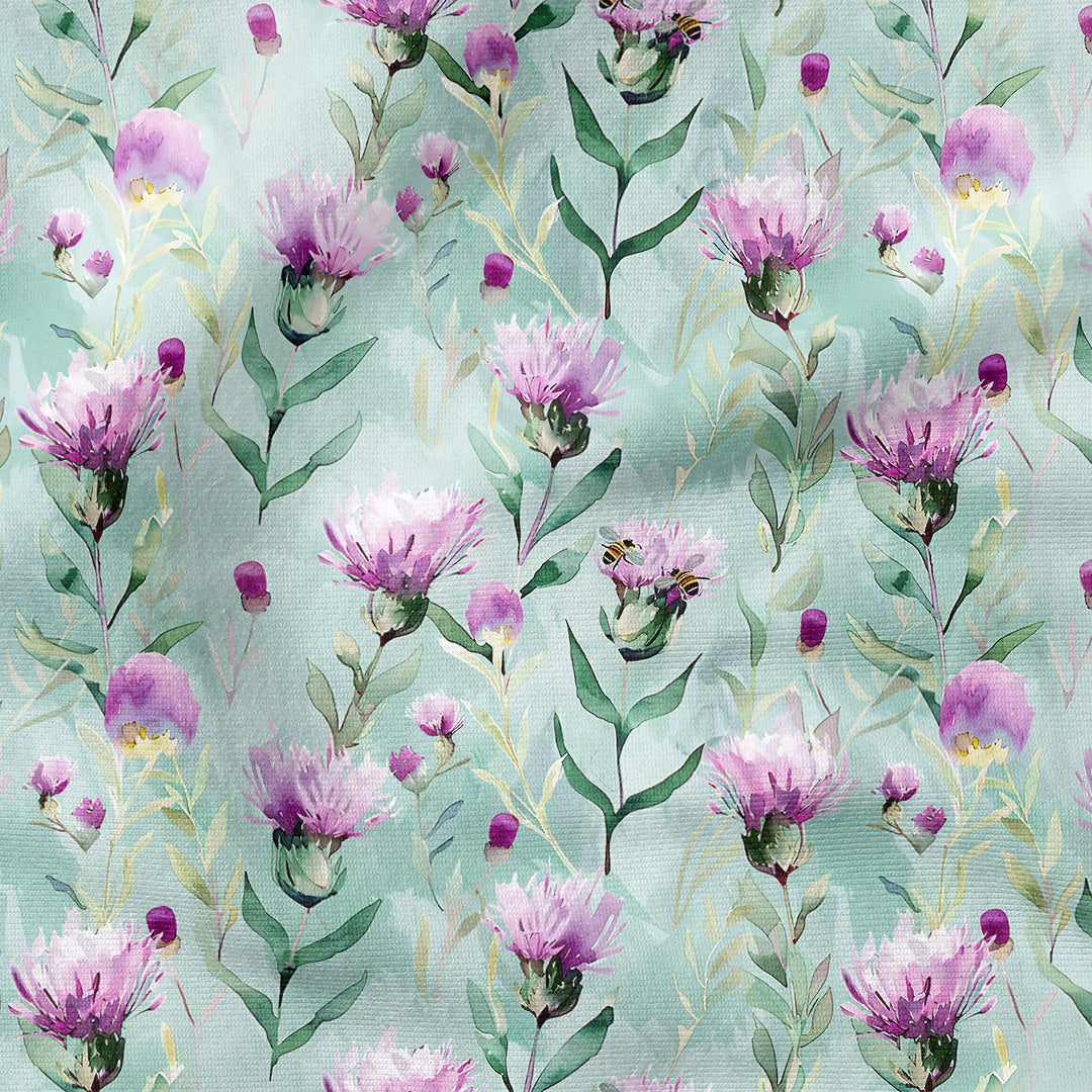 Thistles and Bees Mint Fabric