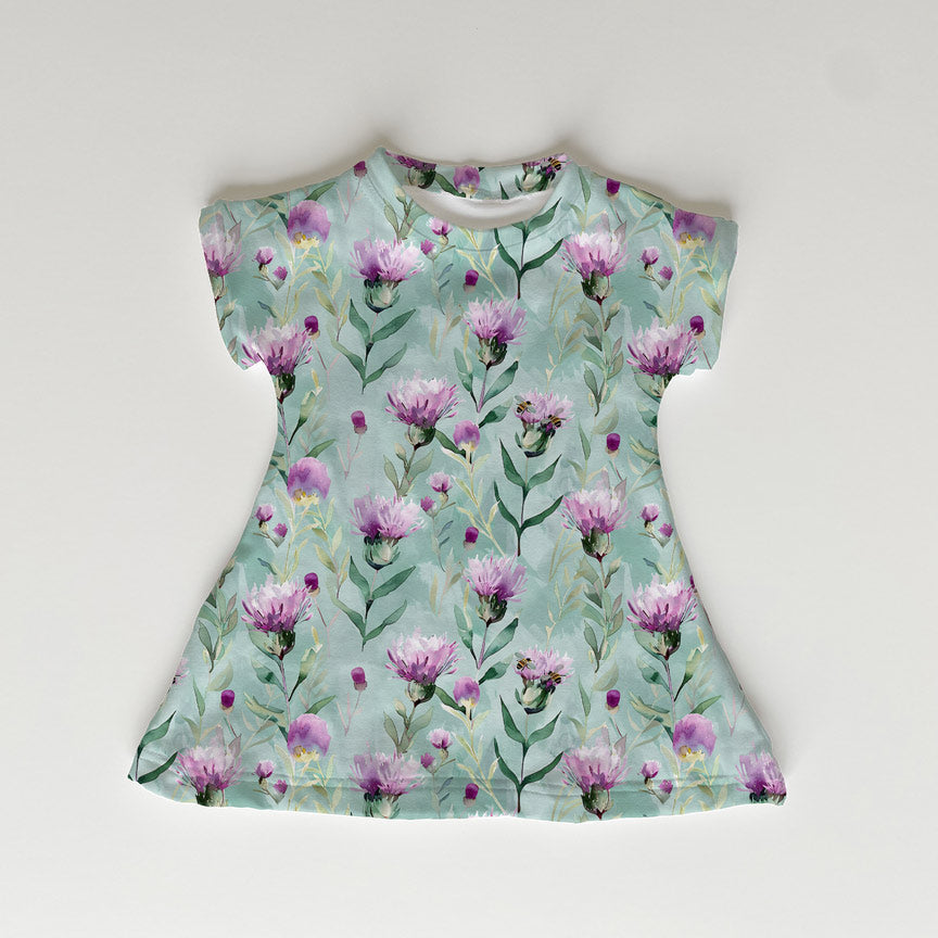 Thistles and Bees Mint Fabric