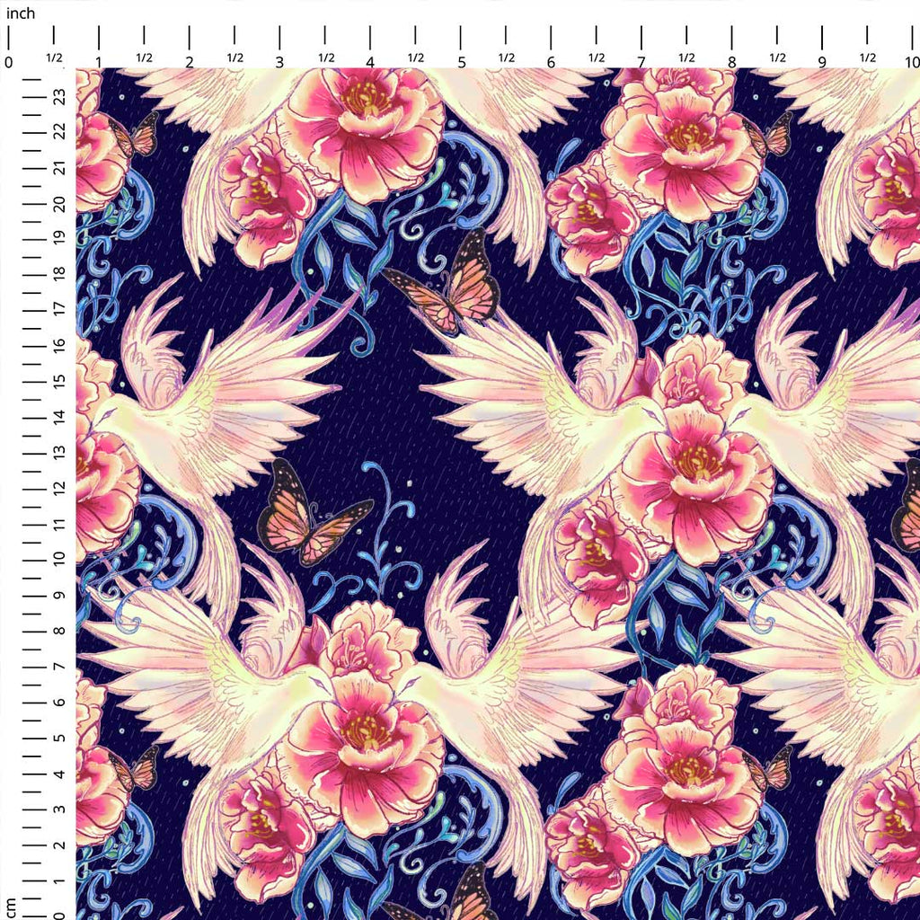Floral Dove Navy Fabric