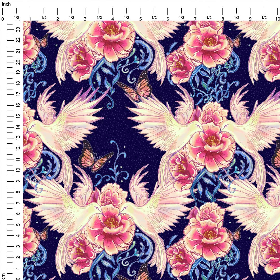 Floral Dove Navy Fabric