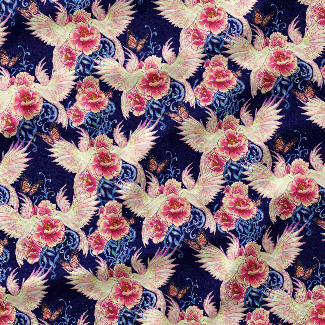 Floral Dove Navy Fabric