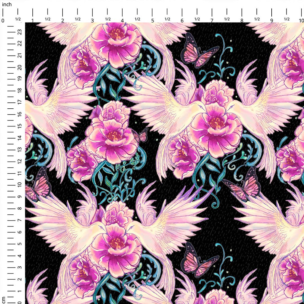 Floral Dove Black Fabric