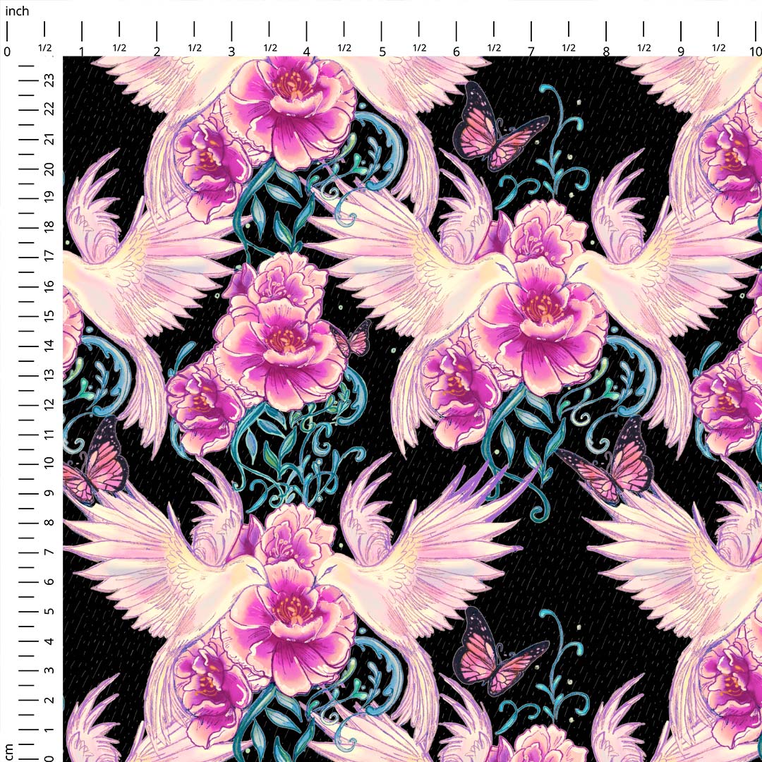 Floral Dove Black Fabric
