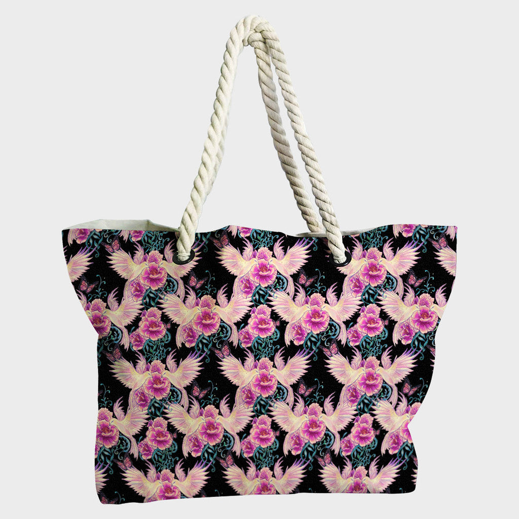 Floral Dove Black Fabric