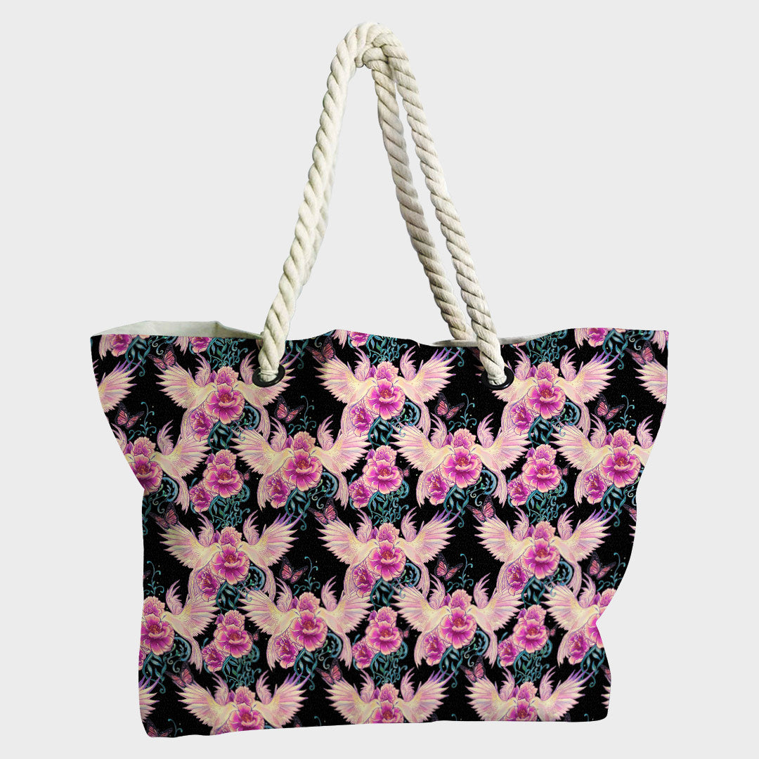 Floral Dove Black Fabric
