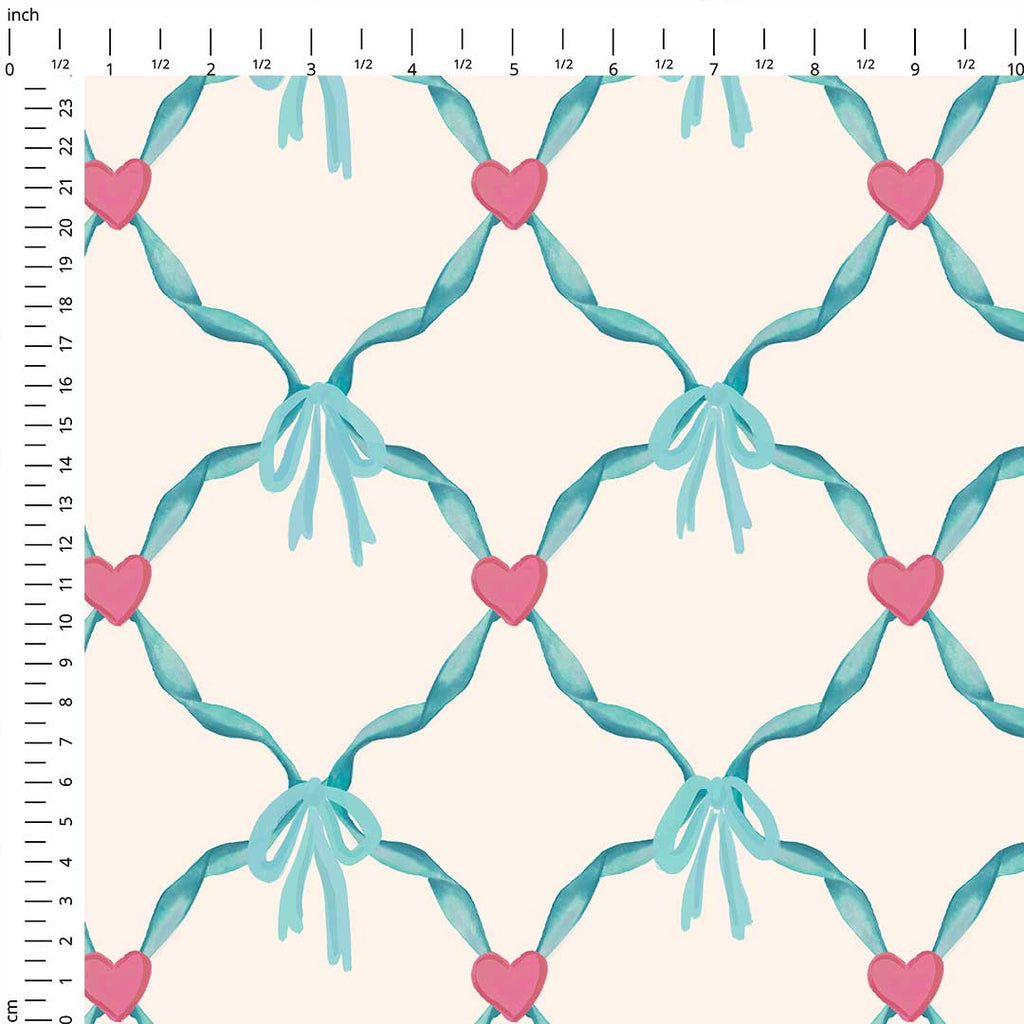 Mint Heart Lattice Fabric