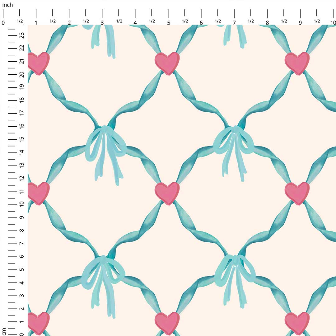 Mint Heart Lattice Fabric