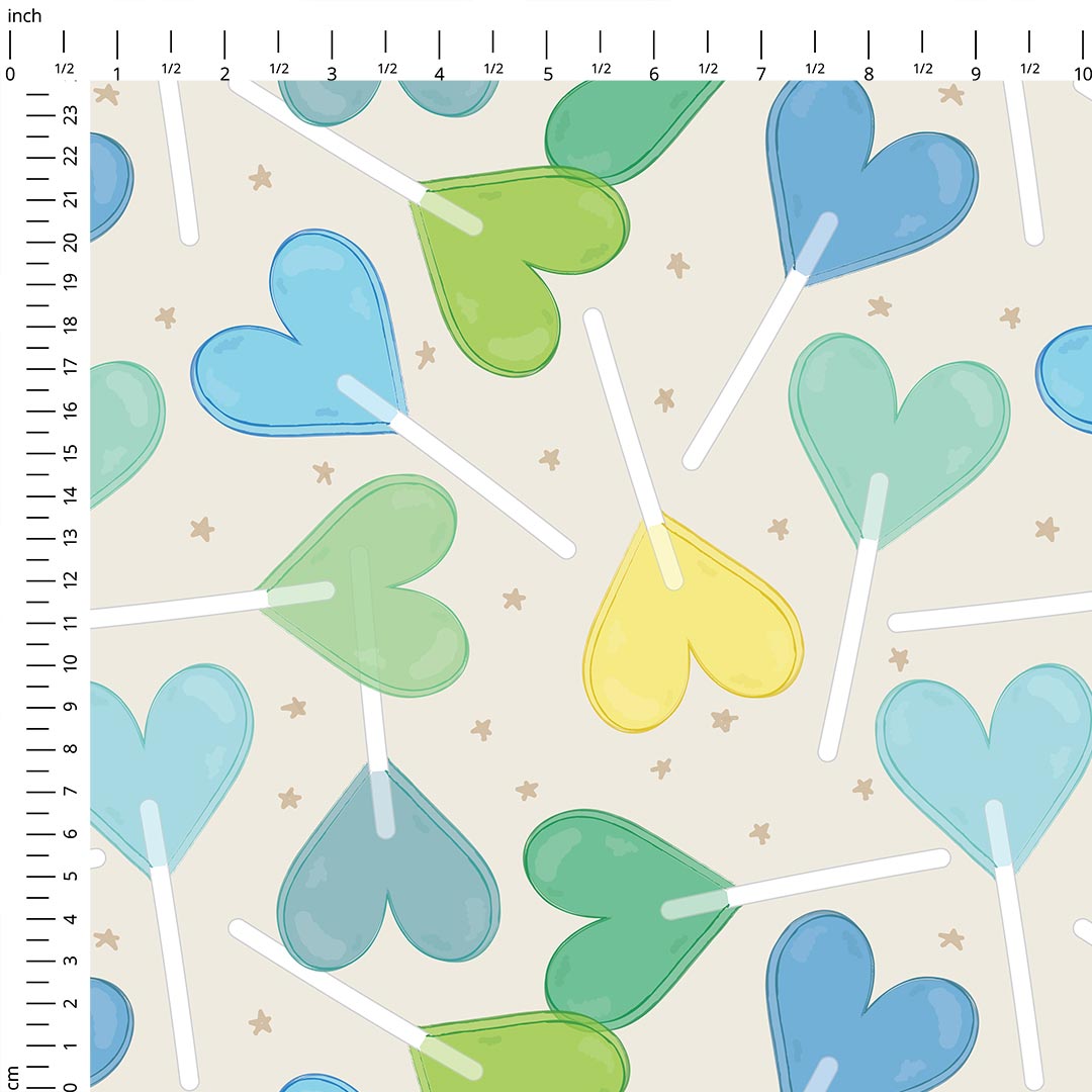 Heart Lollies Blue Fabric