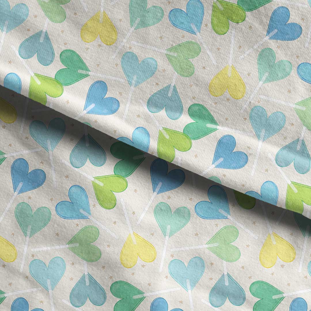 Heart Lollies Blue Fabric